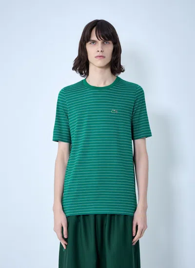 Lacoste Striped Cotton Jersey T-shirt In Green