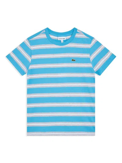 Lacoste Kids' Striped Cotton T-shirt In Blue