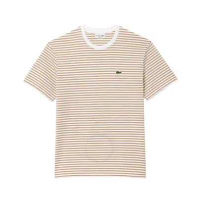 Lacoste Striped Crew Neck Cotton T-shirt In White