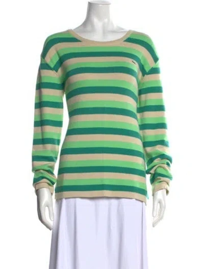 Pre-owned Lacoste Striped Crew Neck Sweater W/ Tags In Green