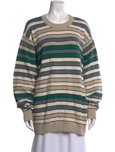 Pre-owned Lacoste Striped Crew Neck Sweater W/ Tags In Neutrals