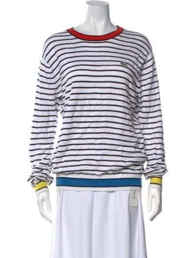 Pre-owned Lacoste Striped Crew Neck Sweater In White