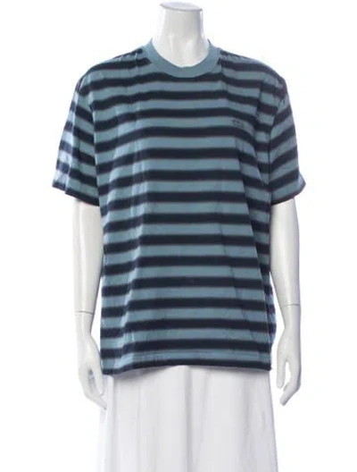 Pre-owned Lacoste Striped Crew Neck T-shirt In Blue