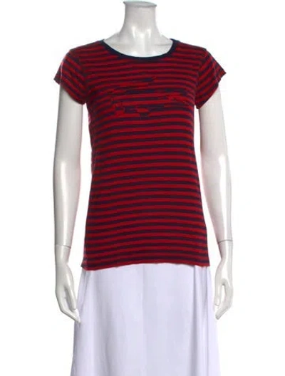 Pre-owned Lacoste Striped Crew Neck T-shirt In Red