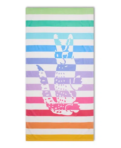 Lacoste Striped Crocodile Print Cotton Beach Towel, 36" X 72" In Multi