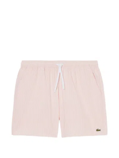 Lacoste Striped Drawstring Swim Shorts In Pink