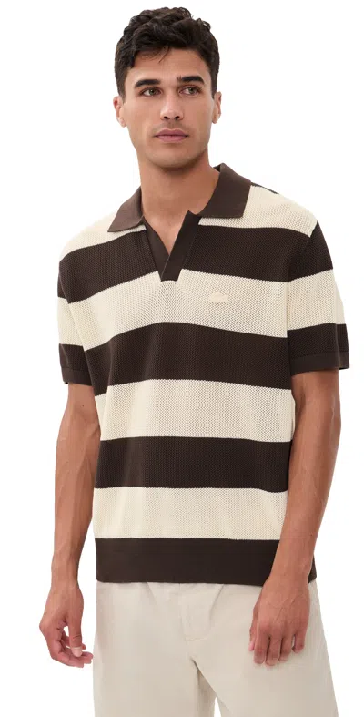 Lacoste Striped Knit Polo Naturel Clair/buffalo In Multi