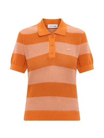 Lacoste Striped Knit Polo Shirt In Orange