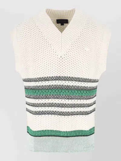 Lacoste Striped Knit Sleeveless V Neck Top In Multi