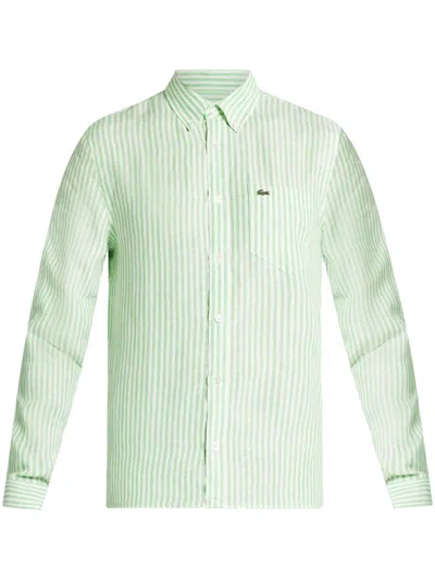 Lacoste Striped Linen Shirt In White/peppermint