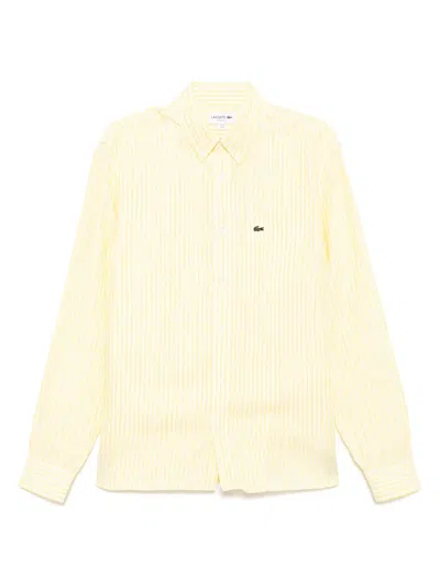 Lacoste Striped Linen Shirt In Yellow