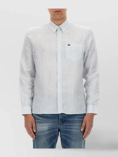 Lacoste Striped Logo Shirt Front Pocket In Blue