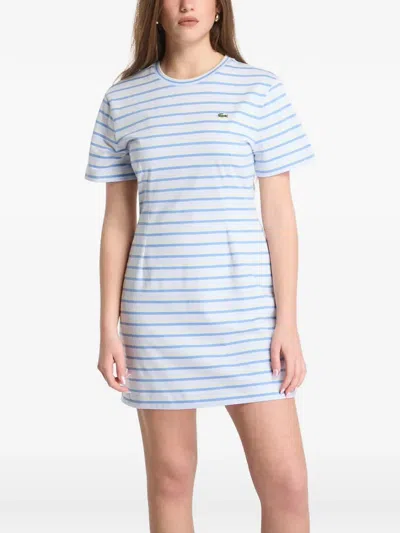Lacoste Striped Logo-patch Mini Dress In Blue