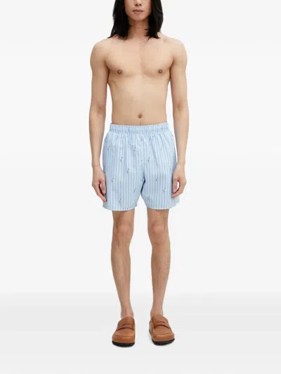 Lacoste Striped Logo-patch Swim Shorts In Blue