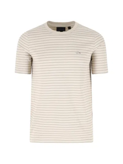 Lacoste Beige Striped Cotton T-shirt In Neutral