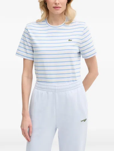 Lacoste Striped Logo-patch T-shirt In Blue