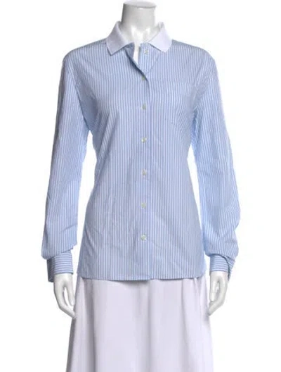 Pre-owned Lacoste Striped Long Sleeve Button-up Top In Blue