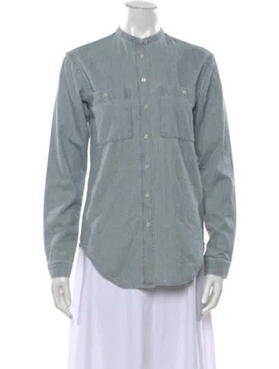 Pre-owned Lacoste Striped Long Sleeve Button-up Top In Blue