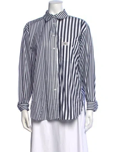 Pre-owned Lacoste Striped Long Sleeve Button-up Top In Blue/white