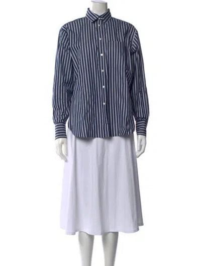 Pre-owned Lacoste Striped Long Sleeve Button-up Top In Blue/white
