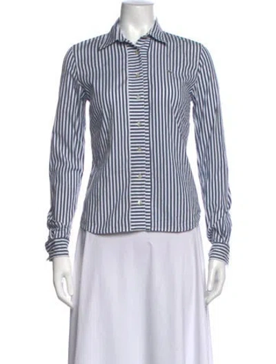 Pre-owned Lacoste Striped Long Sleeve Button-up Top In Blue/white