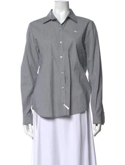 Pre-owned Lacoste Striped Long Sleeve Button-up Top In Grey