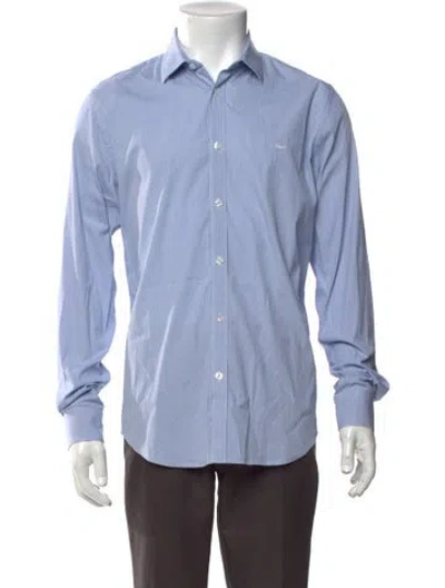 Pre-owned Lacoste Striped Long Sleeve Dress Shirt In Blue