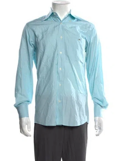 Pre-owned Lacoste Striped Long Sleeve Dress Shirt In Blue