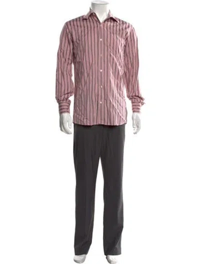Pre-owned Lacoste Striped Long Sleeve Dress Shirt In Pink