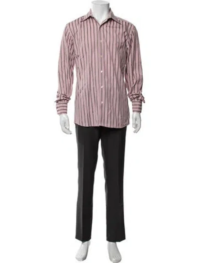 Pre-owned Lacoste Striped Long Sleeve Dress Shirt In Pink