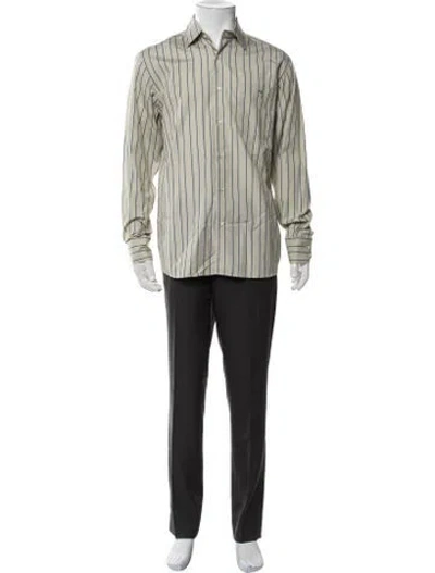 Pre-owned Lacoste Striped Long Sleeve Shirt In Green