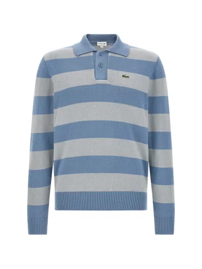 Lacoste Striped Long-sleeve Polo Shirt In Blue