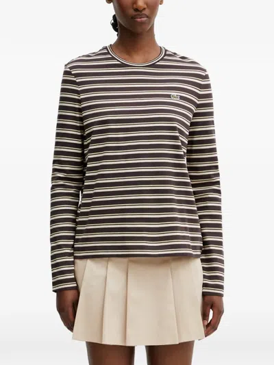 Lacoste Striped Long-sleeve T-shirt In Brown