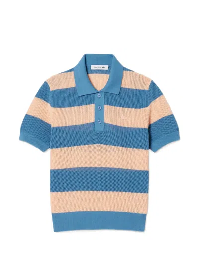 Lacoste Striped Mesh Polo Shirt In Blue
