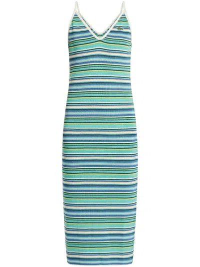 Lacoste Striped Midi Dress In Blau