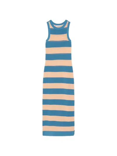Lacoste Striped Midi Dress In Blue