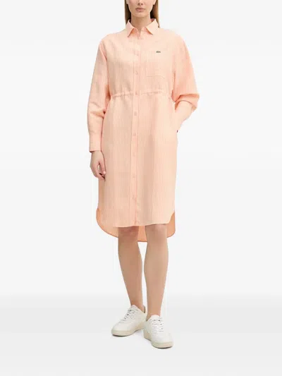 Lacoste Striped Midi Dress In Pink