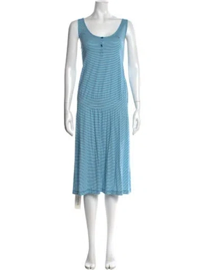 Pre-owned Lacoste Striped Midi Length Dress W/ Tags In Blue
