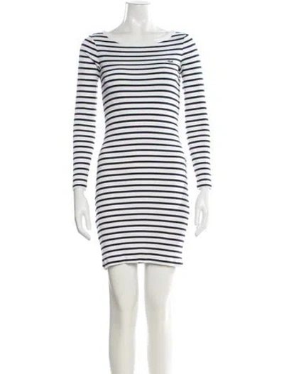 Pre-owned Lacoste Striped Mini Dress In White
