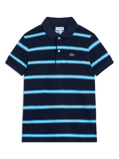 Lacoste Kids' Striped Polo Shirt In Blue