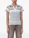 Lacoste Striped Collared Polo Top In Brown
