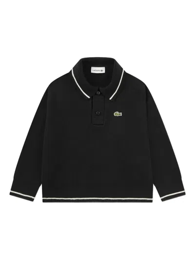Lacoste Kids' Striped Polo Top In Black