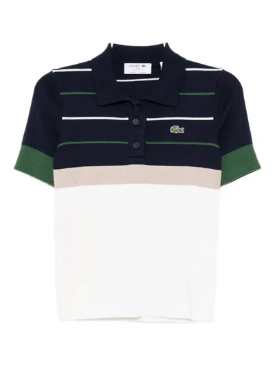 Lacoste Striped Polo Top In Blue