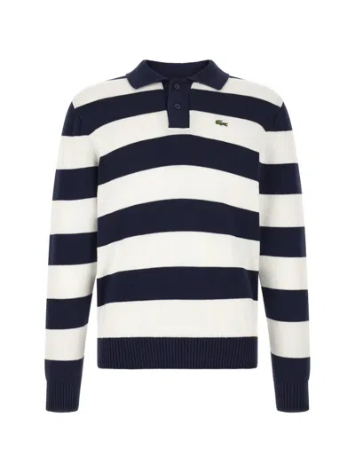 Lacoste Striped Polo-collar Long-sleeves Polo Shirt In Blue