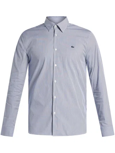 Lacoste Striped Poplin Shirt In Blue