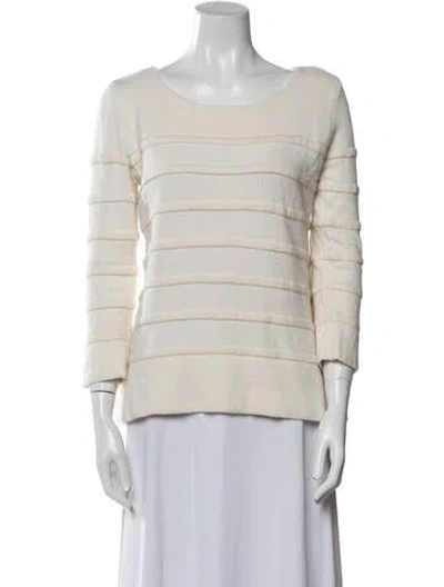 Pre-owned Lacoste Striped Scoop Neck Sweater In Neutral