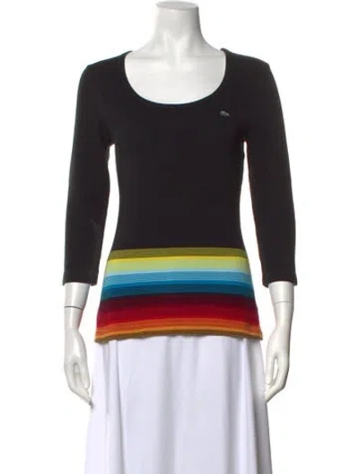 Pre-owned Lacoste Striped Scoop Neck Top In Black