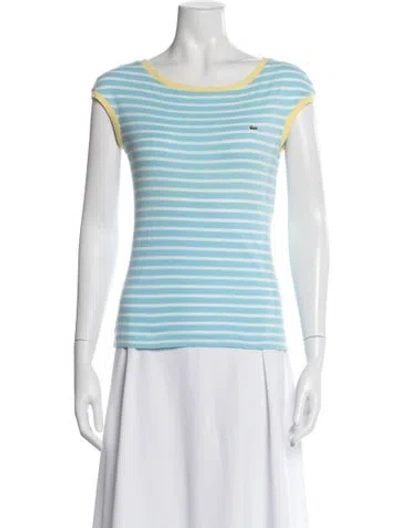 Pre-owned Lacoste Striped Scoop Neck T-shirt In Blue