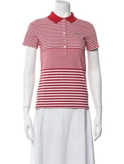 Pre-owned Lacoste Striped Short Sleeve Polo In Red