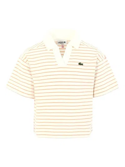Lacoste Kids' Striped Short-sleeve Polo Shirt In Pink